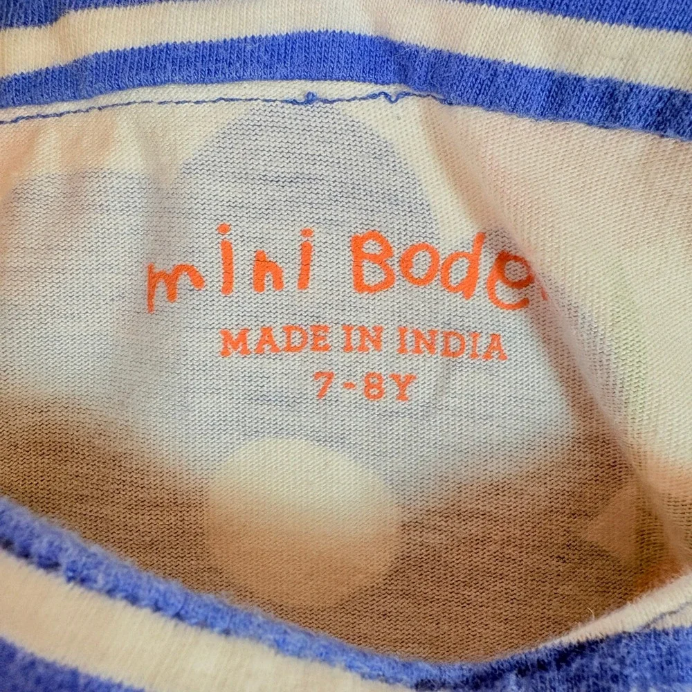 Mini Boden Floral Dress Kids 7-8Y Blue Pink Excellent Long Sleeve Striped Pocket